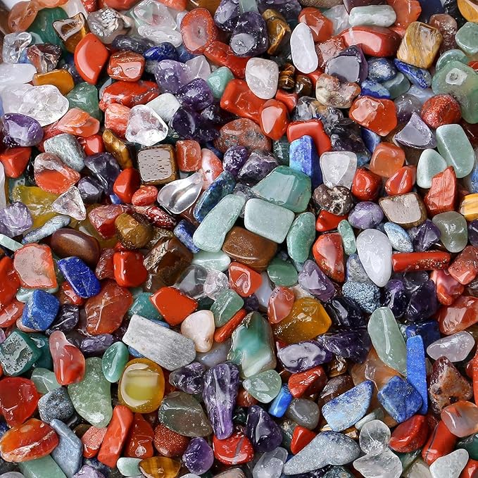 LAIDANLA 7 Chakra Crushed Stone Crystal Chips Bulk Natural Gemstones Healing Reiki Crystals Mini Quartz Vase Filler Aquarium Gravel 0.55lb