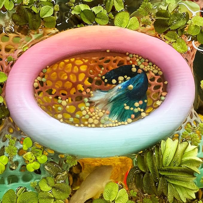 Aquarium Floating Betta Fish Log, Hide Tunnel and Hammock Toy, Small Fish Or Shrimp Hide Resting Cave, Floating Feeder, Feeding Ring, Tank Accessories Decoration (Gradient Color)