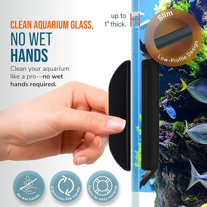 FLIPPER EDGE MAX Magnetic 2-in-1 Aquarium Cleaner for Glass and Acrylic Tanks up to 1 Inch (24mm) Thick – Dual Blade Design with Floating Algae Scraper and Cleaning Tool – LTD Clownfish
