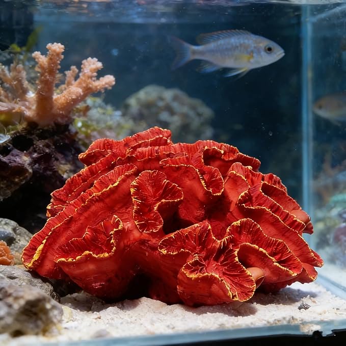 Aquarium Coral Decor, 5.9 Inch Lifelike Resin Coral Ornament for Fish Tank, Safe Decoration for Aquascaping, Red