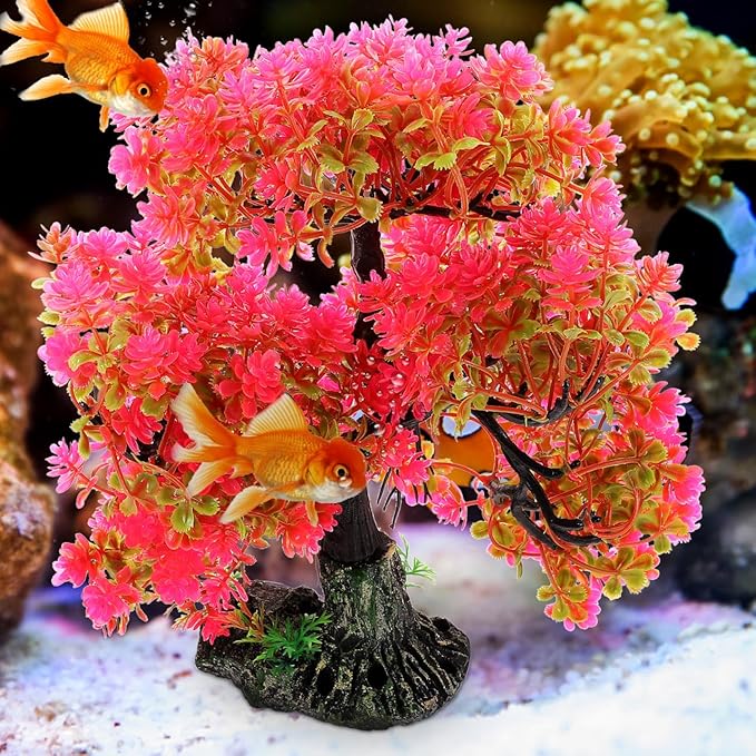 Aquarium Decor Artificial Aquatic Plant Tree with Rock Base Simulation Fish Tank Landscaping Ornament for Home and Desktop Decoration 2.15X2.15X10.14 Inches
