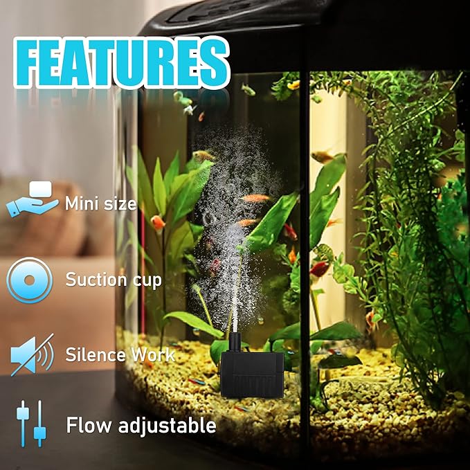 Submersible Pump 53GPH(200L/H) Fountain Pump Accessories kit, The Machine Parts of Neptonion Reptile Water Feeder, Includes 2.5W Aquarium Pump, 2 Carbon Foam and a Water Pipe