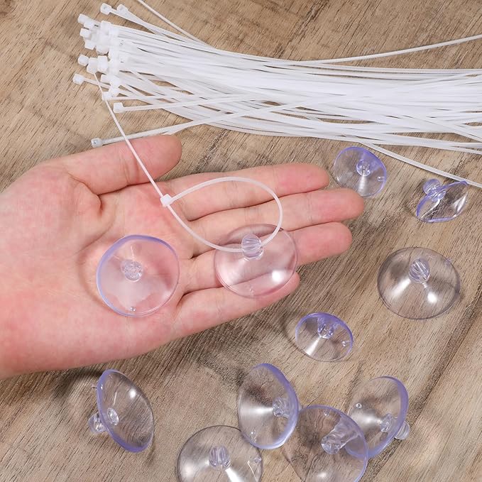 30PCS 35mm Suction Cups with 50PCS Zip Tie, Aquarium Suction Cup Fish Tank Plant Holder Sucker Pad for Binding Aquarium Plant Holder Fishes Tanks Plants Moss Shrimp Nest Landscape Fixation