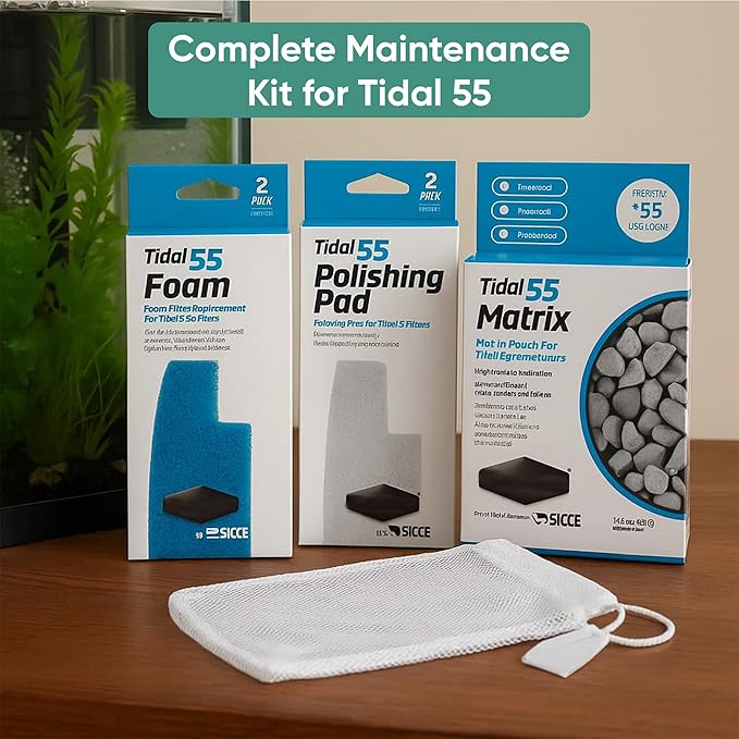Tidal 55 Filter Maintenance and Replacement Filter Media Kit, Including Gokul Brands Aquarium Filter Media Bags (Tidal 55 Polishing Pads, 55 Foam Filter Sponge, 55 Matrix Bio Media)