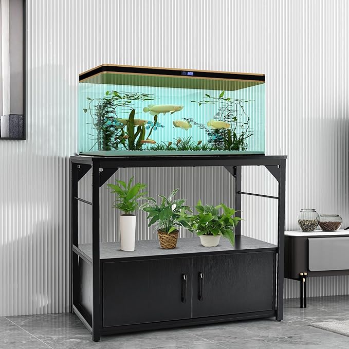 40 Gallon Fish Tank Stand Metal Frame Aquarium Stand with Storage Cabinet, Fish Tank with Stand for Fish Tank Accessories Storage for Fish Lovers, 660LBS Capacity Black 36.6" L*18.9" W Tabletop