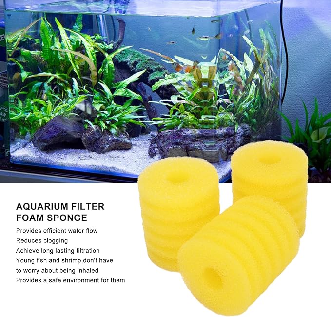 CDQL 3Pcs Aquarium Pre Filter Sponge, Shrimp Fry Fish Tank Filter, Replacement Foam Cover, Tank Cylindrical Filter Foam, Filter Accessories for Fish Tank