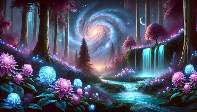 Fantasy Galaxy Starry Sky Aquarium Background Glowing Plants Fish Tank Background 30x18 Inches PVC Glass Container Decoration with Tapes