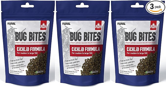 (3 Pack) Fluval A6581 Bug Bites Cichlid Pellets for Medium to Large Fish (3.53 oz. Per Pack)