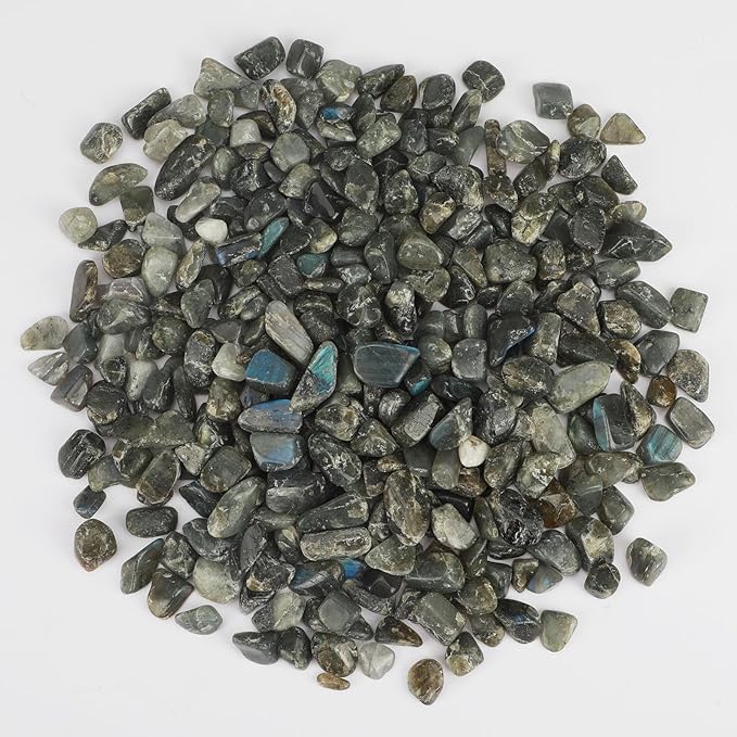 gemshan 2lb/910g Labradorite Stone Chips Crushed Irregular Rock for Fish Tank Aquarium Gravel Flowerpot Decoration