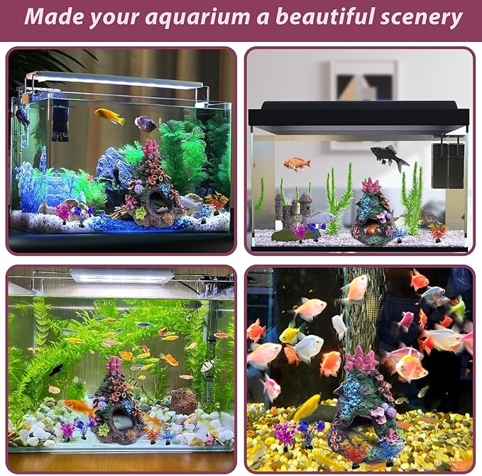 PINVNBY 5 PCS Colorful Coral Small Fish Tank Decorations, Resin Mountain Ornament and Artificial Aquarium Plants for Goldfish Betta Fish Tank Cave Hideout Sleep Rest Play Breed