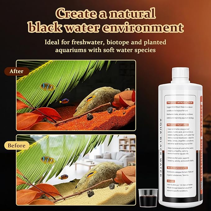hygger Blackwater Aquarium Conditioner with Natural Olive Leaf Extract, Humic & Tannins, Regulate pH Value Soften Water Create Tropical Biotope Black Water Environment for Freshwater Aquarium (1000ML)