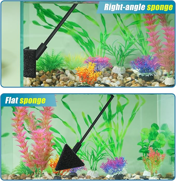 AQUANEAT Small Fish Tank Cleaner, Aquarium Cleaning Tools, 3 in 1 Glass Cleaner with Algae Scraper, Sponge Brush, for Small Nano Tanks up to 10gal