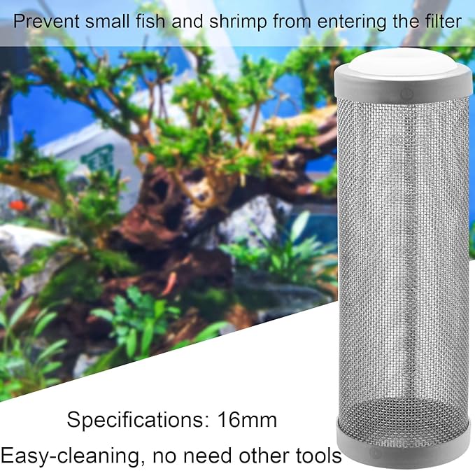 16mm Stainless Steel Aquarium Mesh Net Filter Guard Fish Shrimp Inflow Inlet Basket for Aquarium Percolator with Fish Prefilter Intake Sponge Cover
