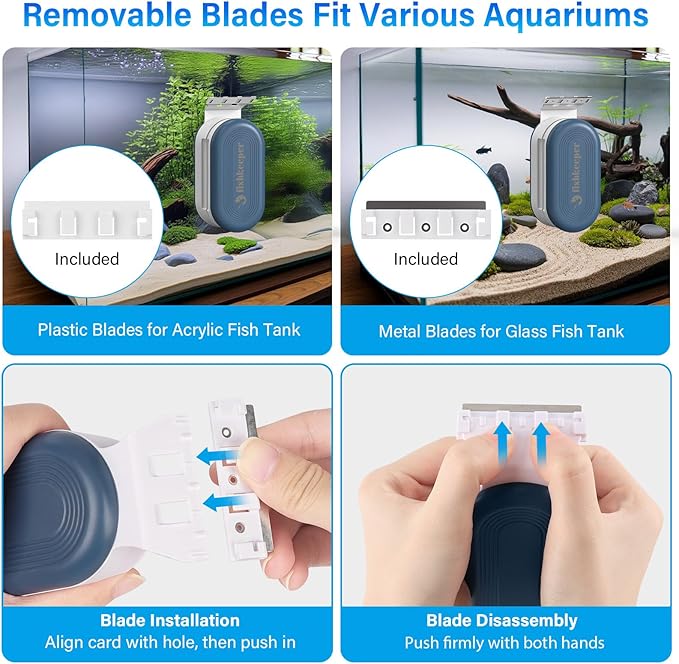 fishkeeper Magnetic Aquarium Glass Cleaner, Fish Tank Algae Scraper Cleaner Tools with 2 Detachable Blades Scraper, Double Side Floating Scrubber Brush, for 0.2-0.7 Inch Thick fish Tank (L)