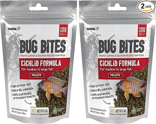 Fluval Bug Bites Cichlid Fish Food, Pellets for Medium to Large Sized Fish, 3.53 oz., A6581 (Pack of 2)