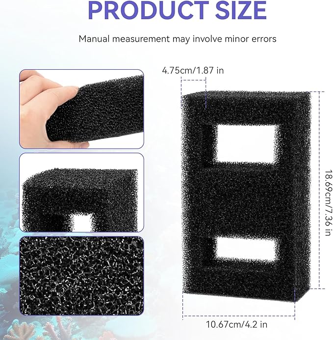 A1376 Spec Foam Filter Block Replacement for Fluval Aquarium Filter Media, for Fluval Spec Fish Tank - High Density Foam Block Insert Replacement for Large Breed Aquarium - 2 Pack