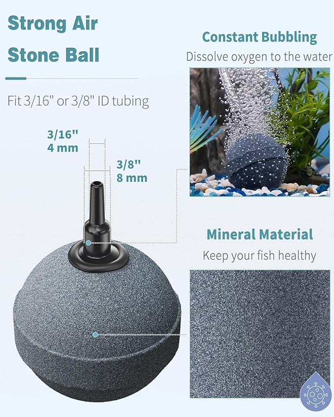 SLOCME 2" Aquarium Air Stone Balls, 4 Pack – Fine Bubble Aerator Oxygen Diffusers for Fish Tanks, Hydroponics, Ponds & DWC Systems