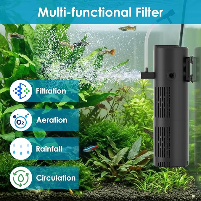 Aquarium Filter for 20-60 Gallon Tanks, Internal Fish Tank Filter, Submersible Turtle Tank Filter, with Aeration/Rainfall Modes and Dual Water Outlet