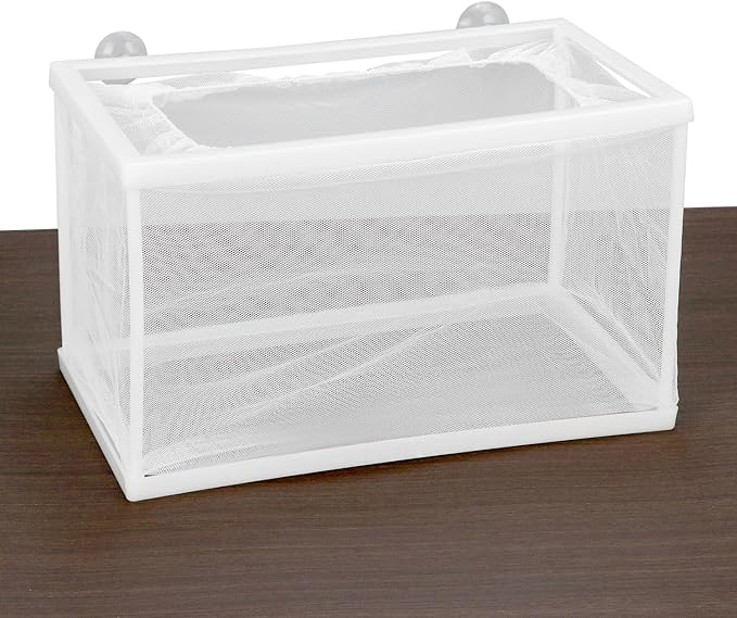 QWORK Fish Tank Breeder Net Mesh with Plastic Frame, 10.3 x 5.9 x 5.9 Inches, Soft Polyester Net, Suction Cups for Installation, 2 Pcs