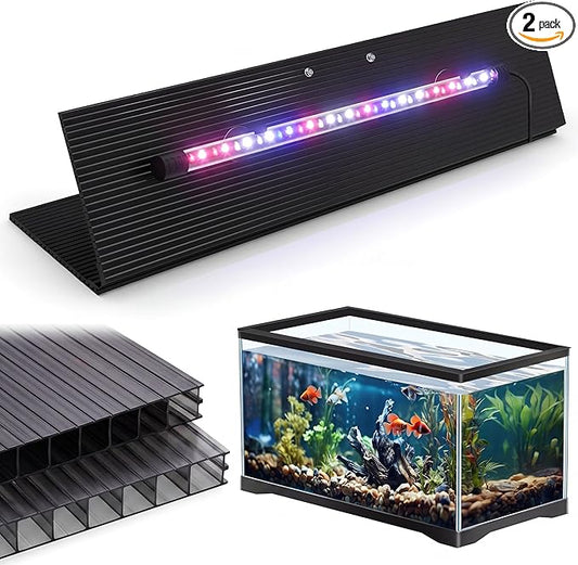 Sieral Aquarium Lids Polycarbonate Greenhouse Panels Canopy with LED Light 29 x 11.38 x 0.12 Inch for 20/29/37 Gallon Without Center Brace Aquariums Cover Fish Tank Lid (Black)