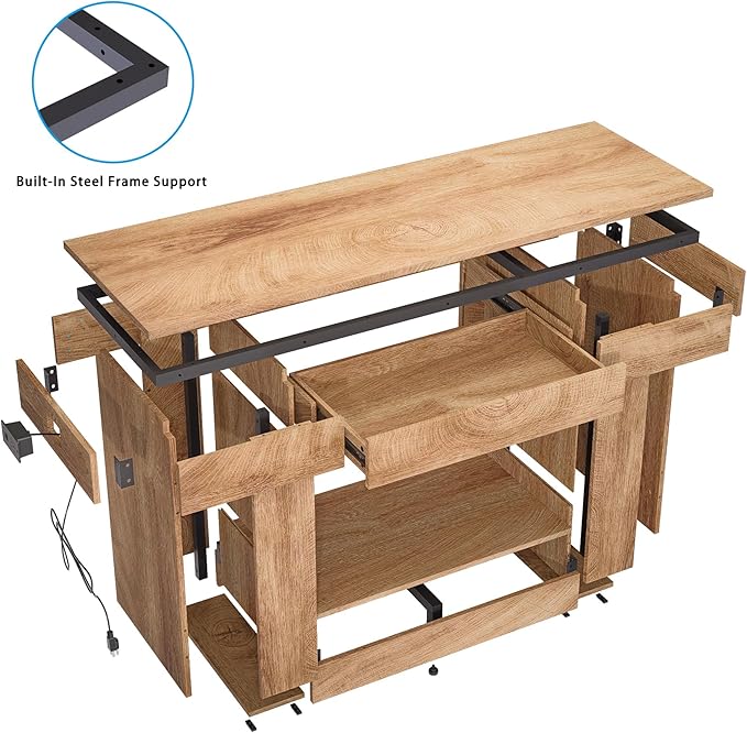 55–75/90 Gallon Aquarium Stand, 48 Inch Fish Tank Stand with Power Outlets & USB Ports, Heavy Duty Double Aquarium Stand for Turtle Reptile Terrarium, Farmhouse Tank Stand, Natural Wood