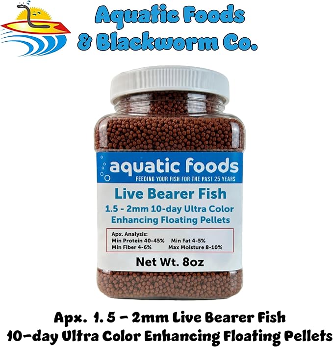 Live Bearer Ultra Red Color Enhancing 1.5mm-2mm Floating Pellets. Color Enhancing in 10-Days for Swordtails, Platies, All Live Bearers…8oz Small Jar