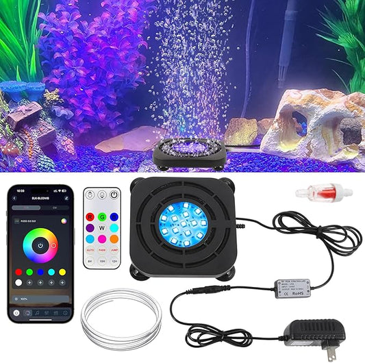 Submersible Fish Tank Decor Light: Aquarium Bubble LED Lights - IP68 Waterproof APP Remote Control 5050 RGB Color Changing Aquarium Decor Bubble Lamp for Fish Enthusiasts Aquatic Pets