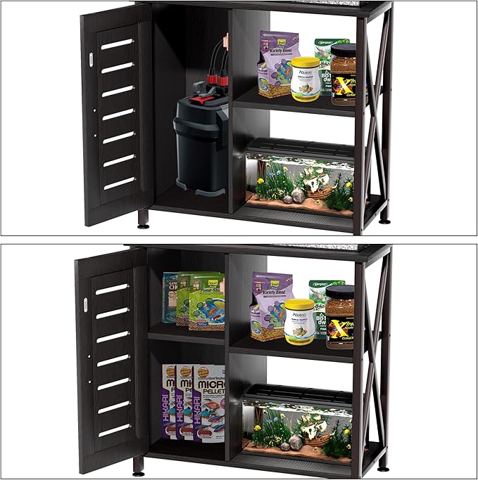 Herture 20-29 Gallon Fish Tank Stand, Aquarium Stand with Cabinet Accessories Storage, Heavy Duty Metal Frame, 31.49" L*15.74" W Tabletop, 330LBS Capacity, Black PG07YGB