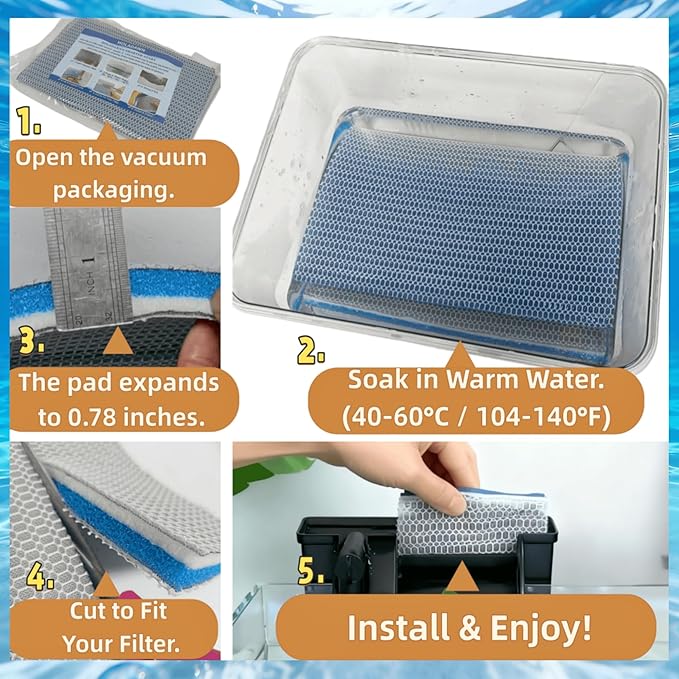 8-Layer Aquarium Filter Media Sponge Pad, Trim-to-Fit Foam Filter Floss for Fish Tank Filter (15.7"x11.8"x0.78")