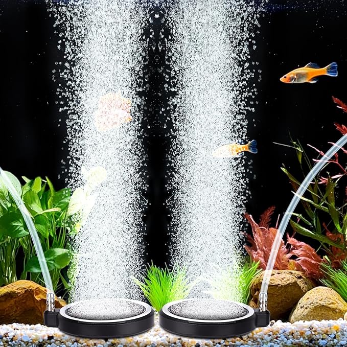 hygger Air Stone for Aquarium: Quiet High Dissolved Oxygen Diffuser Kit for Freshwater or Saltwater Fish Tank and Hydroponic Air Pump-Disc 2 x 2 Inch Air Bubble Stone 2 Packs Without air Pump
