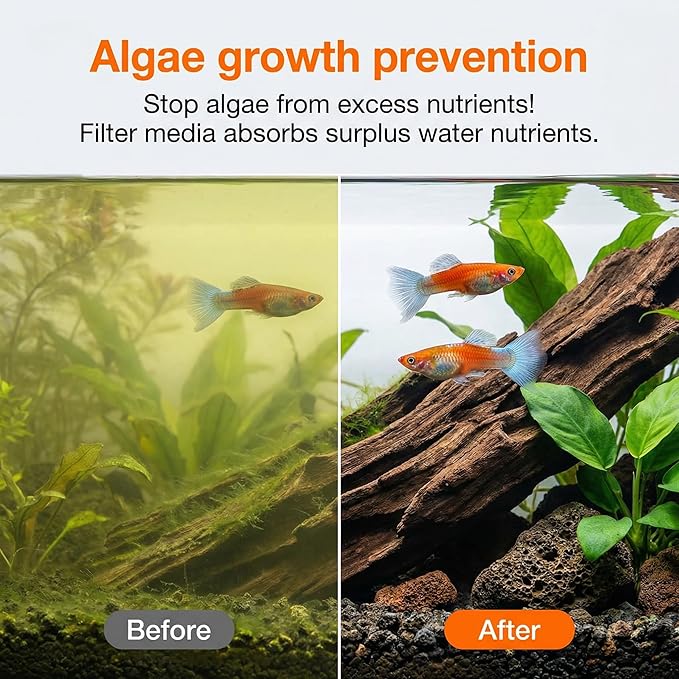 Aquarium Filter Media Resin 300ml 2-Pack with Free Mesh Bag, Filter Cotton for Fish Tank Filters, Removes Driftwood Tannins & Odor Eliminator, Filter Accessories for Freshwater & Saltwater Aquariums