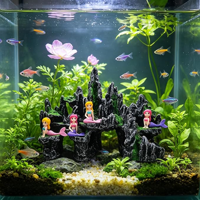 Large Fish Tank Decoration Mountain View Aquarium décor Thematic Ornaments Betta Fish Hiding cave House Mermaid Decorative Accessories