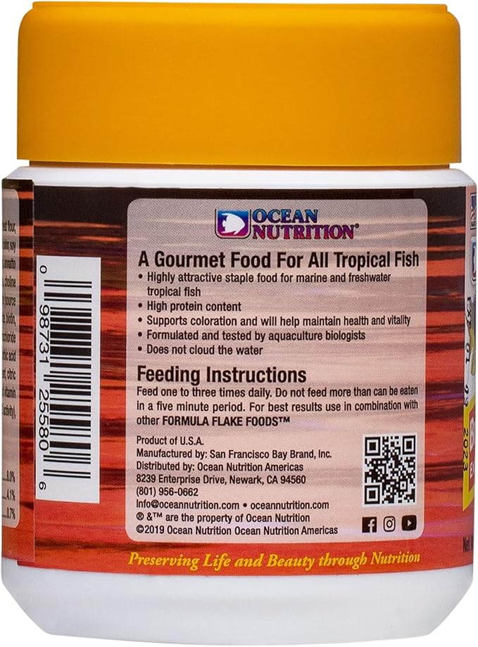 Ocean Nutrition Brine Shrimp Plus Flake Fish Food - Natural Ingredient Fish Food Flakes for Betta Fish and All Tropical Fish - Supports Health & Coloration, Made in USA, 1.2 oz (34g)