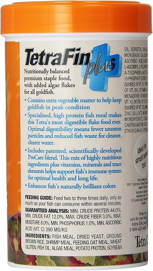 TetraFin Plus Goldfish Flakes 2.2 Ounces, Balanced Diet, With Algae To Promote Health,Oranges