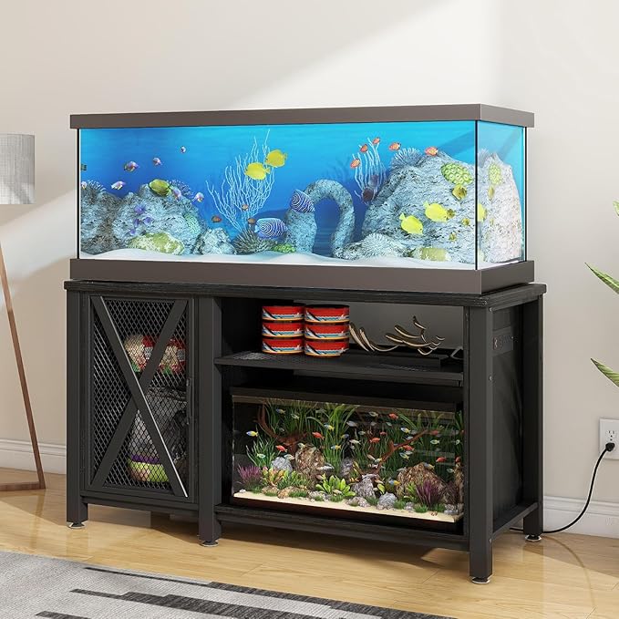 YITAHOME Heavy Duty 55-75 Gallon Aquarium Stand with Power Outlets, Cabinet for Accessories Storage - Metal Fish Tank Stand Suitable for Fish, Turtle Tank, 880LBS Capacity, Black