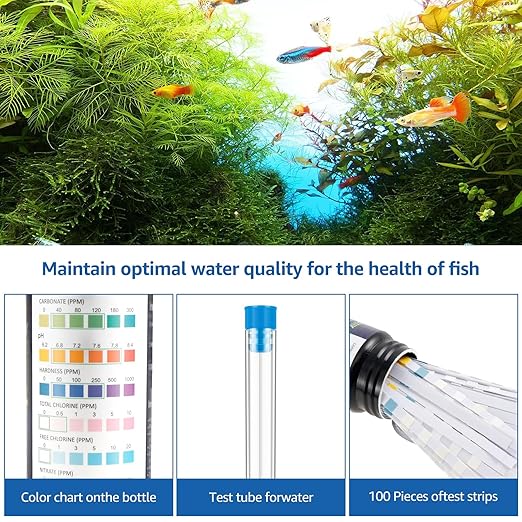 100 Pcs Aquarium Test Strips Fish Tank Test Kit Fast Accurate Aquarium Water Testing Strips with Test Tube Water Test Kits Fish Tank Testing Strip for Carbonate Root pH Hardness