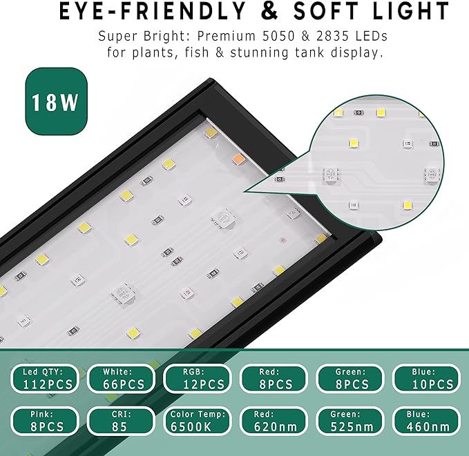 24/7 LED Aquarium Light for 24-30 Inch Plant & Fish Tank, 12-Color & Gradient & Full Spectrum with Auto On/Off, Brightness, Sunrise-Daylight-Moonlight, Extendable Brackets for Freshwater IP68