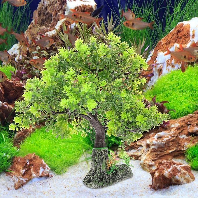 POPETPOP Aquarium Tree Decor 10.62In Artificial Plastic Water Plant Fish Tank Bonsai for Home Office Aquarium Landscape Decoration