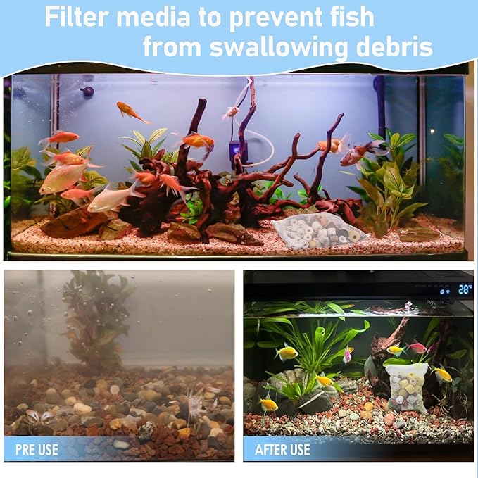 10PCS Aquarium Filter Media Bags with Drawstring Zipper, Reusable Fine Mesh Bags for Activated Carbon, Bio Balls, Ceramic Rings, Substrate, Fish Tank Filter Accessories