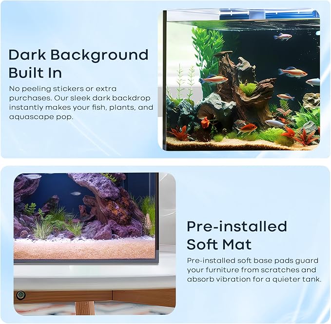 6 Gallon Glass Fish Tank 5 Gallon, Small Aquarium Fish Bowl Cube for Betta Goldfish Snails Shrimp Aquatic Planting, Easy to Maintain Ultra Clear Rimless Design Low Iron