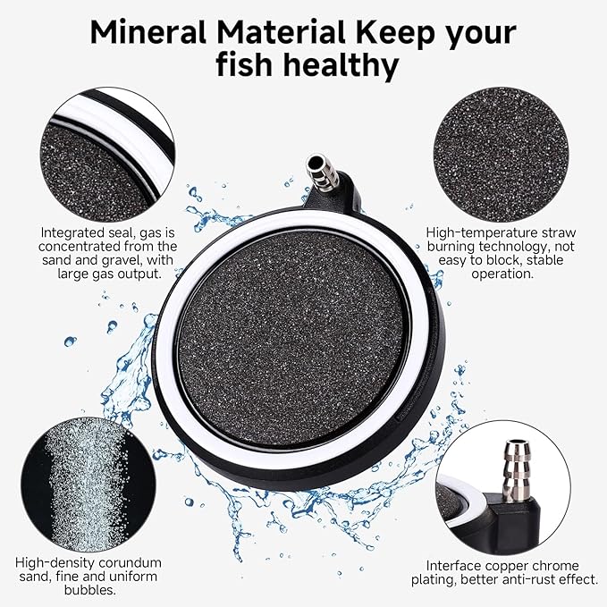 hygger Air Stone for Aquarium: Quiet High Dissolved Oxygen Diffuser Kit for Freshwater or Saltwater Fish Tank and Hydroponic Air Pump-Disc 3 x 3 Inch Air Bubble Stone Without air Pump