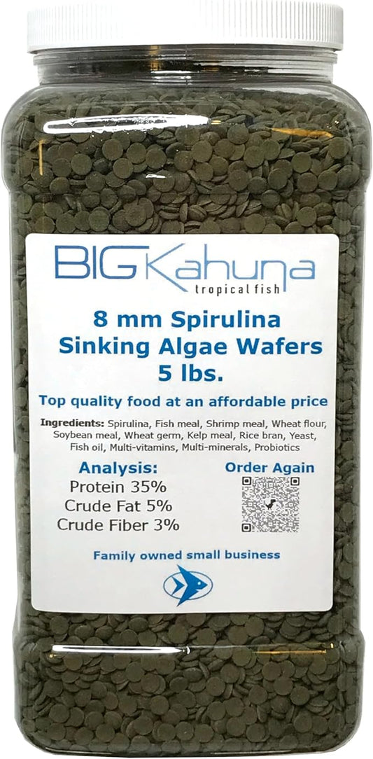 Premium Sinking Spirulina Algae Wafers Ideal for Plecos, Catfish, Shrimp, Snails, and Other Bottom Feeding Fish 5 lbs. (8 mm Spirulina)