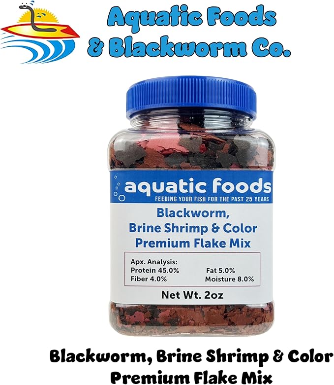 45% Blackworm & Red Brine Shrimp & Color Flake Mix for Cichlids, Discus, for All Community Tropical Fish. Aquatic Foods/Zeigler Flakes …2oz Small Jar