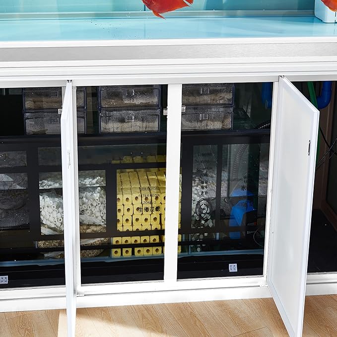 175 Gallon Glass Aquarium with Aluminum Cabinet - Including Sump for Filtration and Circulation, Plumbing, LED, White