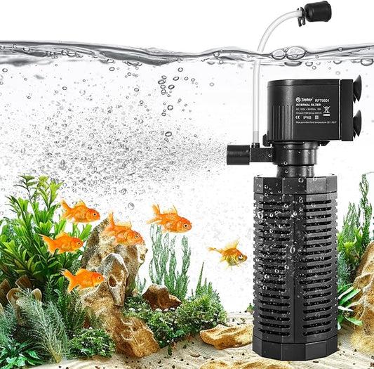Yaubay Aquarium Internal Filter for 10-50 Gallon Tanks, 13W Power Biochemical Sponge Fish Turtle Tank Filter with Aeration System, Silent Submersible Filters, 212 GPH