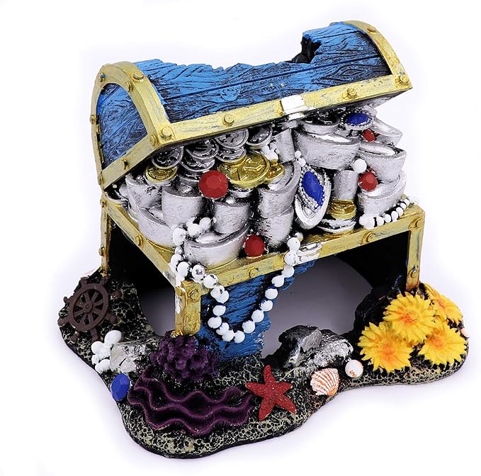 Large Aquarium Ornament Decorations Fish Tank Landscape (Treasure Chest Box)