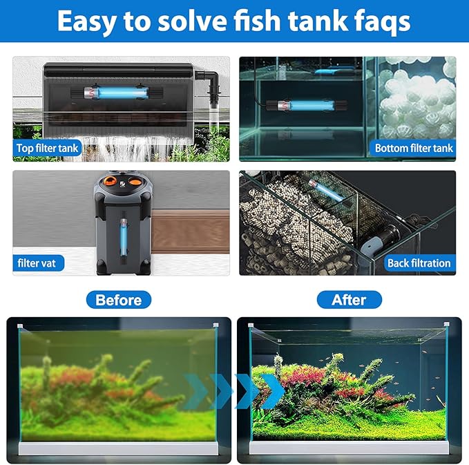 TAISHAN Aquarium Clean Light, 9W LED, Algae Bloom Cleaner for Fish Tank, Submersible with Timer, Clear Waterproof Clean Lamp for Pond, Swimming Pool