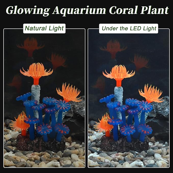 Aquarium Coral, Luminous Fish Tank Ornaments, Silicone Aquarium Plants, Fake Coral for Fish Landscape Decoration, Orange Blue