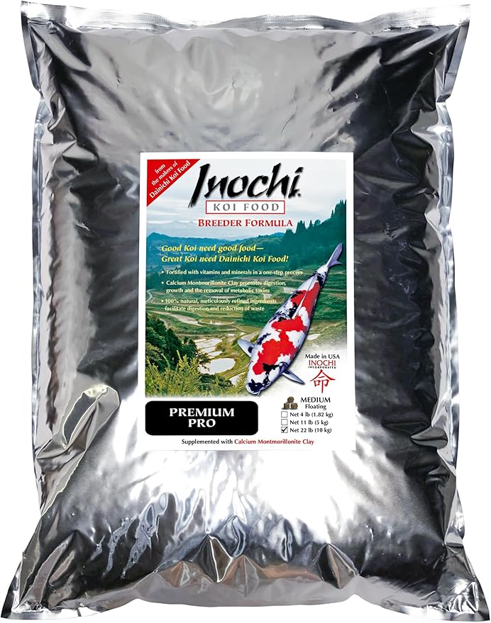 Pond Fish Food, Inochi Koi Food by Dainichi, Premium PRO Medium 5.5 mm Floating Pellet - 22 lb. [Koi & Goldfish, Premium, Nutritional, Color Enhancing Diet, Calcium Clay for Max Digestion.]