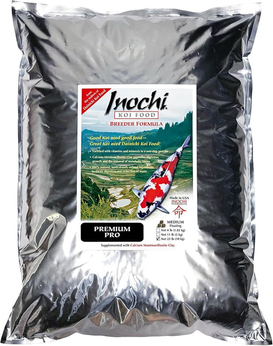 Pond Fish Food, Inochi Koi Food by Dainichi, Premium PRO Medium 5.5 mm Floating Pellet - 22 lb. [Koi & Goldfish, Premium, Nutritional, Color Enhancing Diet, Calcium Clay for Max Digestion.]